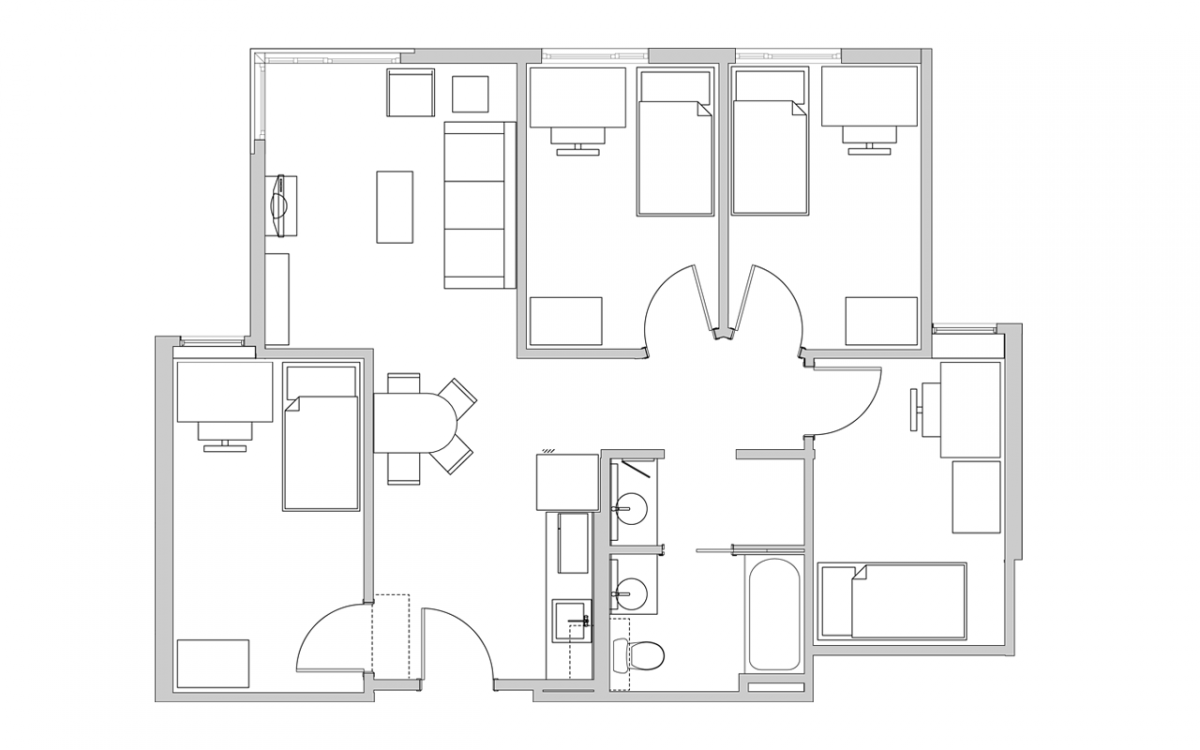 Sample Quad floorplan with four bedrooms